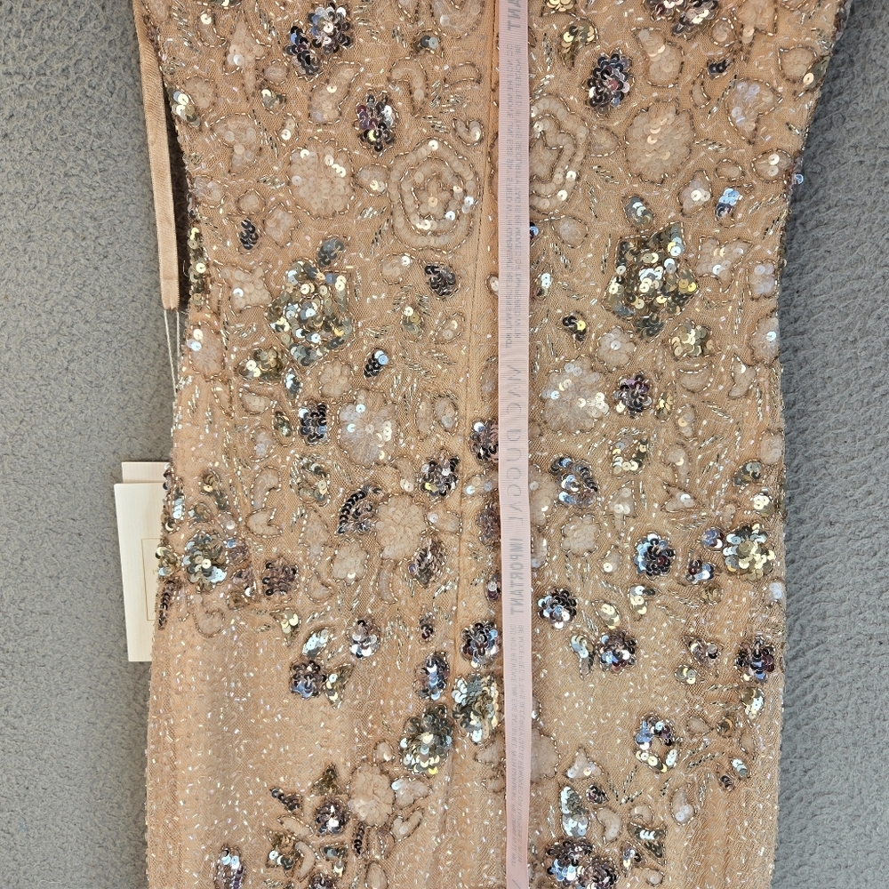 Mac Duggal Maxi Gown Womens Sz 4 Nude Silver Embellished Sequins Beads Lined - Picture 9 of 16